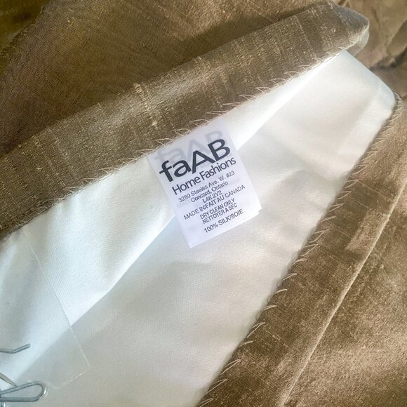 (Set of x2) FAAB - Custom 100% Persia Silk - 28” x 119” Gold Lined Drapes - Picture 9 of 11